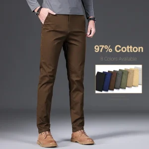 Pantaloni casual da uomo in cotone al 97% moda autunnale comodi pantaloni da lavoro dritti slim elastici neri verde militare kaki 1