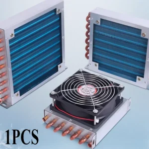 Radiatore a condensatore a guscio piccolo frigorifero congelatore scambiatore di calore con pinna in alluminio raffreddata ad acqua raffreddata ad aria e tubo di rame con ventola 1
