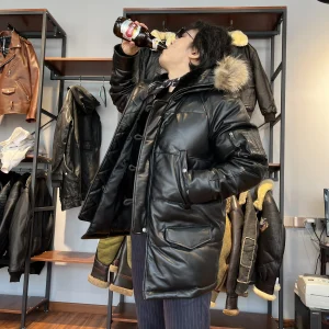 CDN3B Cidu Big Size Super Warm Mens vera pelle di pecora collo in vera pelliccia 90% piumino d'anatra piumino cappotto lungo 1