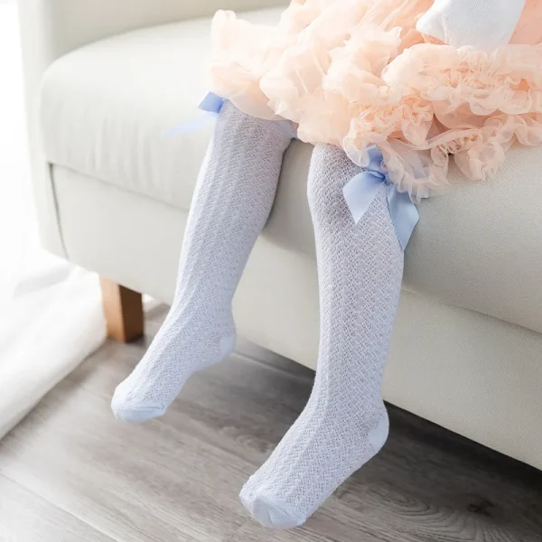 1 paio per neonate calzini estivi per bambini calzini lunghi alti al ginocchio bambini papillon fuori calzini in rete di cotone calzini solidi morbidi e sottili per neonati 4