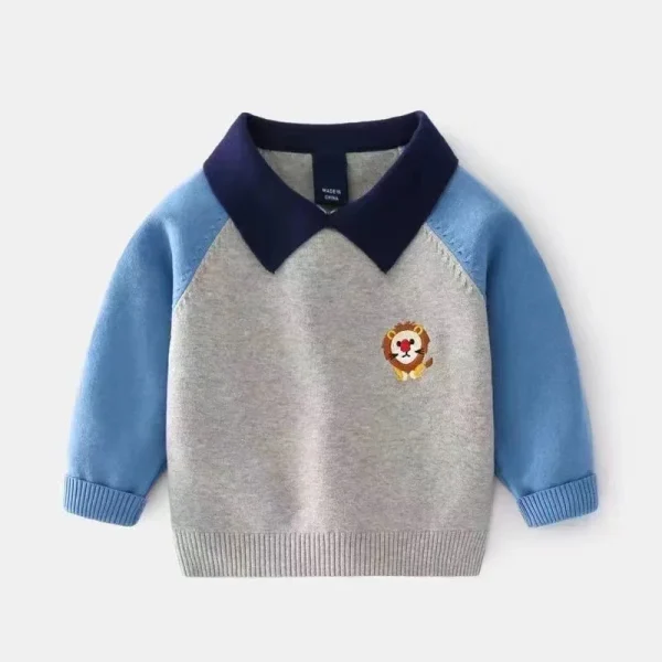 Maglione per bambini con collo a polo sottile 2024 nuova primavera autunno e inverno maglione per bambini in jersey di puro cotone top lavorato a maglia per bambini 3