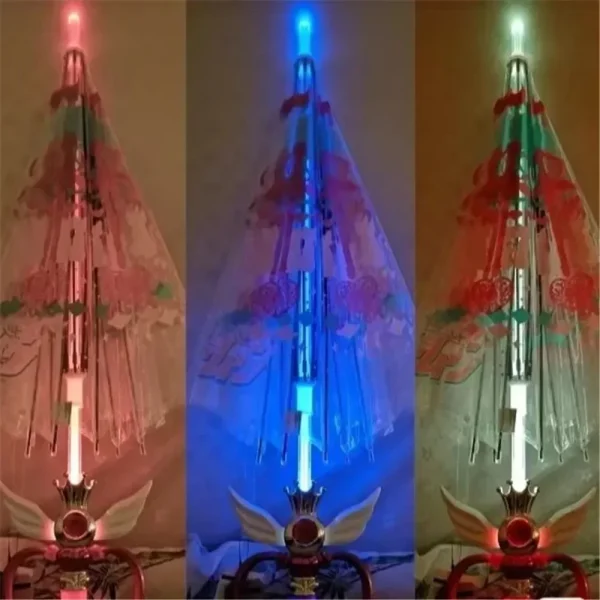 Torcia con manico per ombrello luminoso Torcia a tre colori che cambia pioggia Ombrello trasparente con manico lungo per donne Ragazze Regalo per bambini 4