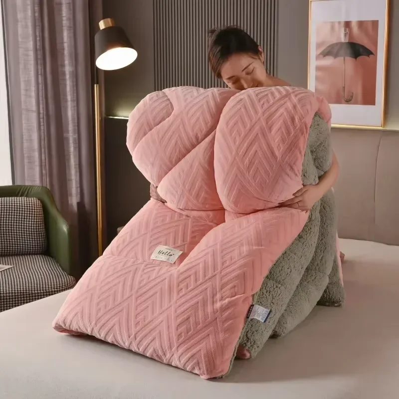 220x240 5kg Trapunta in lana di agnello super calda Trapunta invernale in cotone ispessito Cotone caldo Velluto a doppia faccia Morbida coperta extra large 이불 5