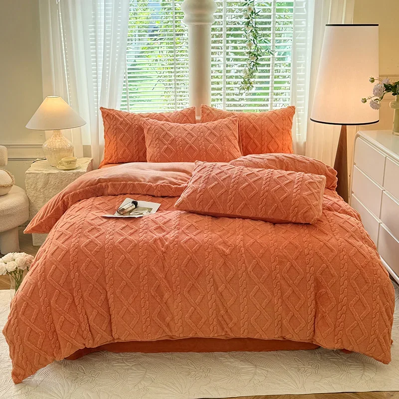 Tafuru Set trapunta singola in pile di latte Autunno/inverno Copripiumino in tinta unita caldo addensato 200x230 220x240 Biancheria da letto per doppio uso 2