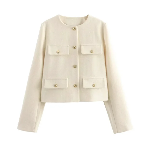 MUJER 2025 Giacca corta in tweed Cappotto donna Bottoni Manica lunga Giacche eleganti per donna Cappotti corti Moda Novità in capispalla 5