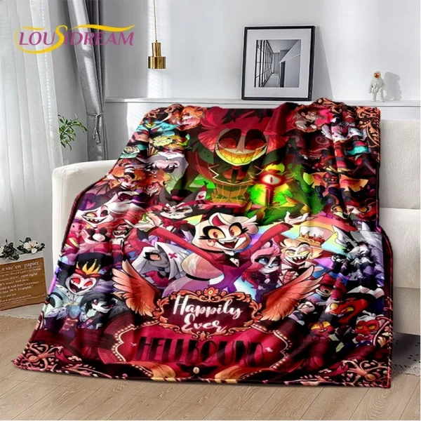 Cartoon H-Helluva Boss Blitzo H-Hazbin Hotel Morbida coperta di flanella per letto Camera da letto Divano Picnic, Coperta da tiro per il tempo libero all'aperto 3