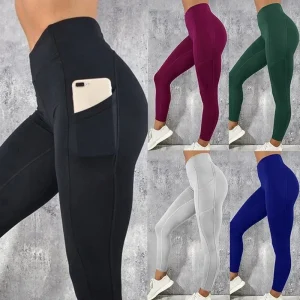 Yoga Fitness Leggings da donna Collant a vita alta con tasca Allenamento in palestra Corsa Pantaloni skinny casual elasticizzati e sexy per il sollevamento del sedere 1