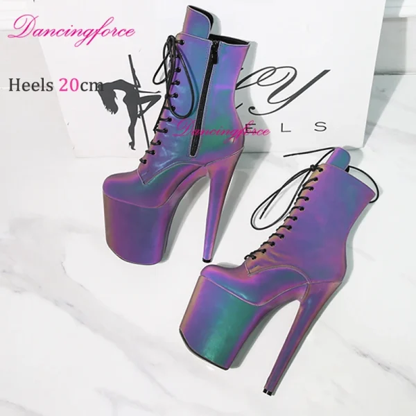 20 CENTIMETRI/8 Pollici Luminoso DELL'UNITÀ di elaborazione Esotico Pole Dancing Stivali Luce Notturna Olografica Riflettente Stripper Piattaforma Del Partito Scarpe Tacchi Alti 4