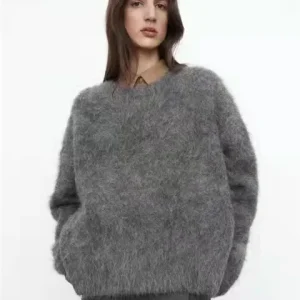 Autunno e inverno nuovo Pullover girocollo soffice visone Cashmere maniche lunghe Ultra spalle larghe maglione allentato donna JZ005 1