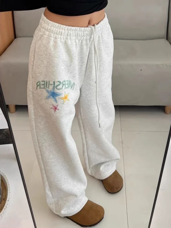 Pantaloni sportivi con stampa stelle streetwear Pantaloni larghi da donna con lettera a vita alta Pantaloni larghi con tasche Harajuku vintage Bf Pantaloni americani Novità 4