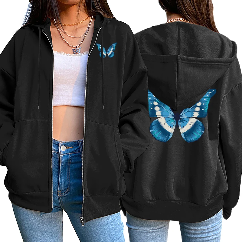 Felpe con cappuccio stampate a farfalla per donna 2025 Vendita calda Giacche a maniche lunghe con cappuccio Autunno Casa Outdoor Moda casual Cappotti Ziiper 3