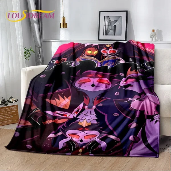 Cartoon H-Helluva Boss Blitzo H-Hazbin Hotel Morbida coperta di flanella per letto Camera da letto Divano Picnic, Coperta da tiro per il tempo libero all'aperto 4