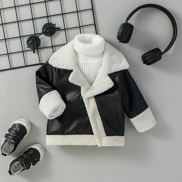 3M-3Y Autunno Inverno Ragazzi New Fashion PU Giacca in pelle Tenere al caldo Addensare Pelliccia sintetica in un cappotto Streetrwear Abbigliamento 1