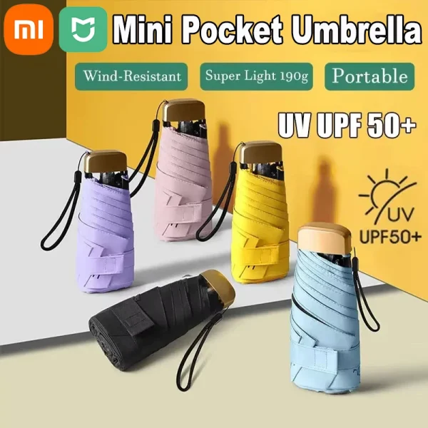 Xiaomi Mijia Ombrello a capsula Ombrello da pioggia tascabile piccolo Ombrello pieghevole in vinile Protezione dai raggi ultravioletti UV Ombrello ultraleggero a doppio uso 1