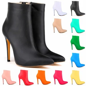 Top stivali in pelle 2025 autunno scarpe da donna moda tacchi alti cerniera stivaletti traspiranti stivali da festa sexy da donna a punta neri 1