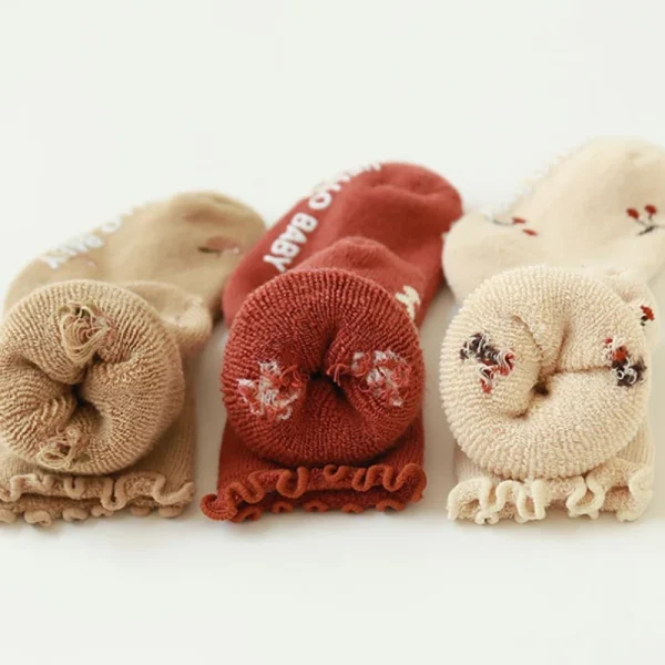 1 paio di calzini spessi in spugna di cotone per neonati per neonati autunno inverno caldi per bambini impugnature antiscivolo calzini retrò calzini anti-freddo 1