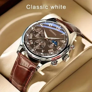 Ginevra di alta qualità da uomo di lusso cintura moda orologio al quarzo da uomo rotondo studente d'affari Sport orologio bagliore impermeabile 1
