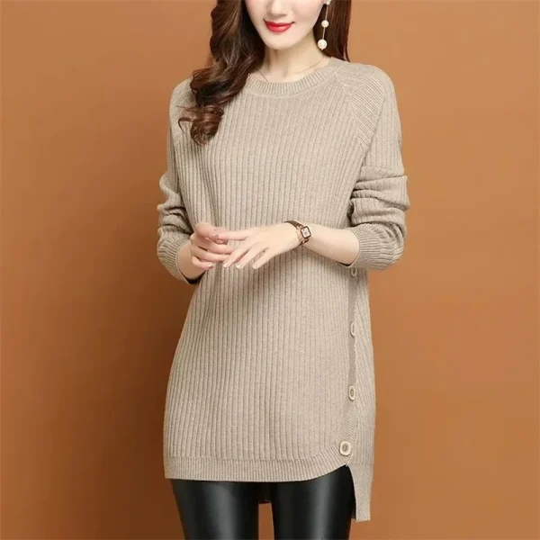 Cappotto maglione lungo da donna Primavera Autunno Inverno 2025 Nuovo pullover Giacca femminile Moda Marea Maglieria Camicia che tocca il fondo Top da donna 3