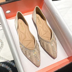 2025 ballerine di cristallo di lusso da donna punta a punta bocca bassa OL scarpe da lavoro donna fondo morbido slip on mocassini taglia grande 43 1