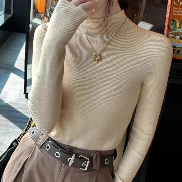 Maglione basic solido a mezzo collo alto per donna Autunno Inverno Moda coreana Manica lunga Slim Top lavorato a maglia Pullover Abiti caldi 3