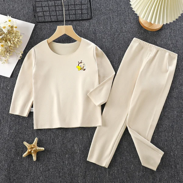 Pigiama caldo per bambini Completo Pigiama per adolescenti Homewear Autunno Inverno Ragazzi Solid Traceless Biancheria intima termica Vestiti per ragazze 0-12Y 5