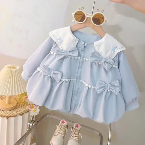Nuovo arrivo Giacche per bambini con colletto rovesciato e fiocco bordo bianco, perfette per l'abbigliamento autunnale Пьто Для Дев® opetк Abrigos 1