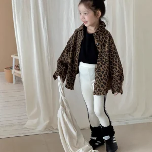 Autunno Americano Bambini Ragazze Giacche leopardate Colletto rovesciato Cappotto per bambina Capispalla Cappotto per bambina casual retrò allentato 1