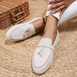 Mocassini da donna Slip OnShoes Casual Comodo Ufficio Piatto - Pelle morbida Retro Suola spessa Slip-On pigro per le passeggiate in spiaggia delle donne 1