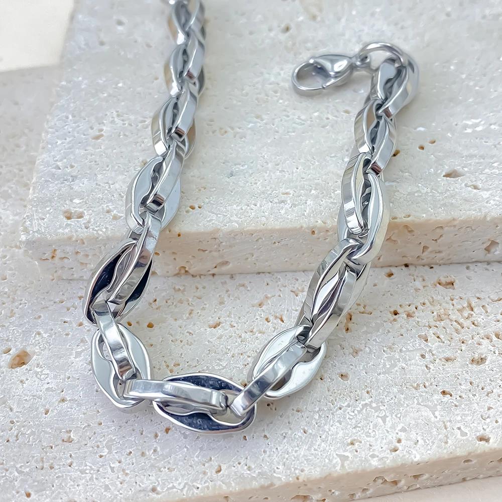 eManco Bracciale a catena per labbra retrò da uomo Bracciale a maglie in acciaio inossidabile impermeabile Rock Punk Jewelry Presa di fabbrica 3