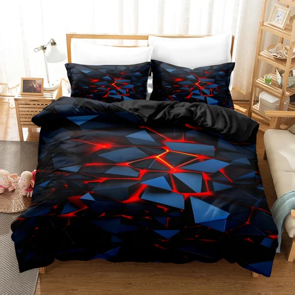 Set di biancheria da letto con motivo a griglia poligonale incandescente colorato Set copripiumino con federe Set trapunta matrimoniale King Queen Twin 2