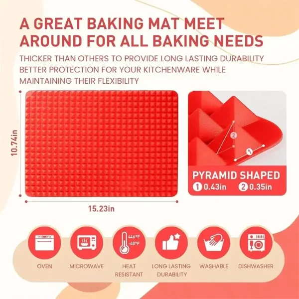 Tappetino da forno in silicone Teglia da cucina Confezione da 1/2 grande 15,23 "x 10,74" Foglio antiaderente per ridurre il grasso sano per grigliare il forno BBQ 3
