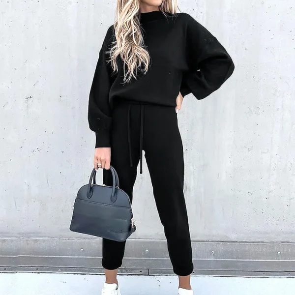 2025 Maglione da donna autunno e inverno collo alto pantaloni casual in puro colore set da due pezzi 2