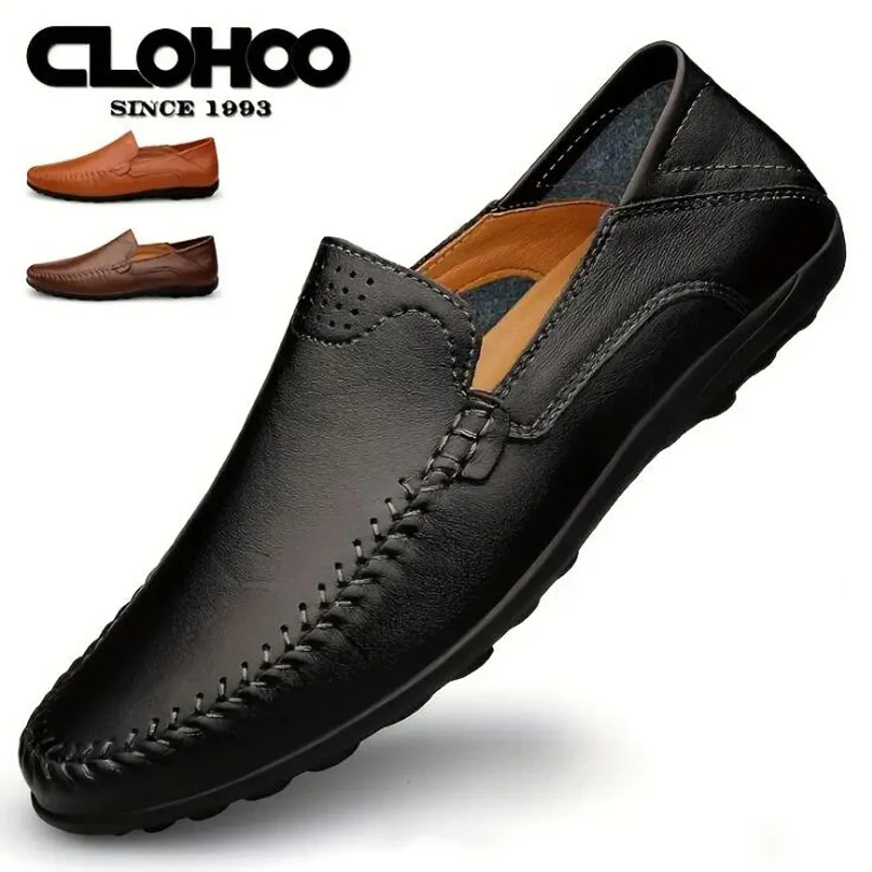 CLOHOO Cuciture da uomo Nessuno Slip Scarpe in vera pelle Mocassino fatto a mano Business Wedding Scarpe casual formali taglie forti per uomo 1