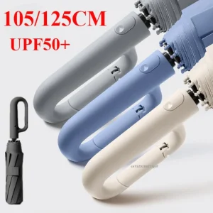 Ombrello pieghevole automatico rinforzato resistente antivento da 105/125CM per uomo manico con fibbia parasole grande con blocco UV 1
