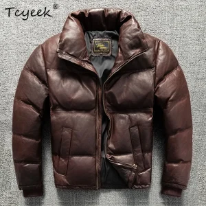 Tcyeek piumino in vera pelle da uomo colletto alla coreana 90% piumini d'anatra bianchi vestiti invernali cappotto caldo in vera pelle di pecora Jaqueta 1