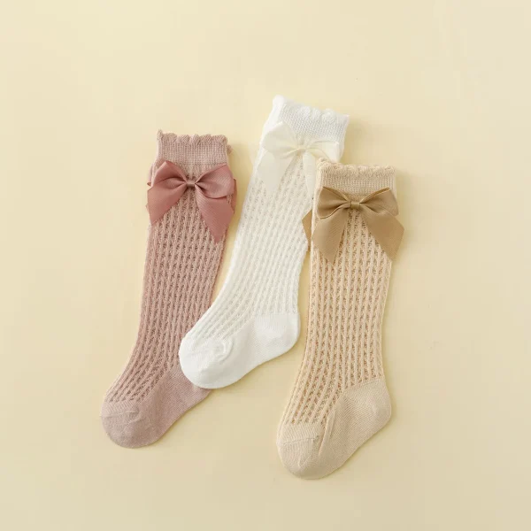 New Summer Infant Baby Socks Girls neonato Mather Kids Cute children's High Knee Bow Socks Toddler calzini lunghi antiscivolo in cotone 3