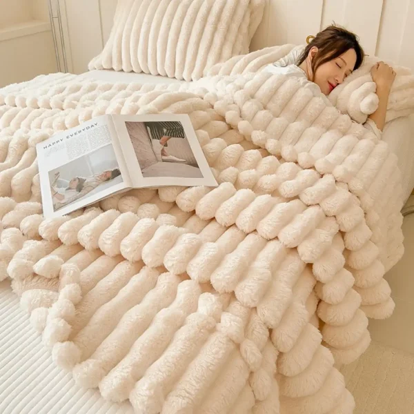 Calde coperte a righe in peluche Trapunta condizionata Soffici getta Coperta ultra morbida in pelliccia di coniglio sintetica per divano sedia divano 2