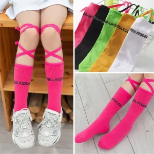 Nella marea primaverile e autunnale legare calzini in calzini a tubo per bambini calzini crus calze legate a mezzo tubo di colore fluorescente 1