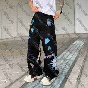 Pantaloni da strada leggeri e alla moda Pantaloni da uomo e da donna con vestibilità ampia e dritta con stella rossa lavata retrò Lettere completamente stampate 1