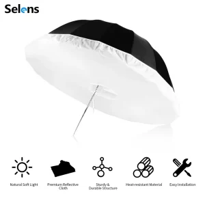 Ombrello riflettente fotografico da 51 pollici / 65 pollici Ombrello leggero per illuminazione da studio con panno di copertura per diffusore di luce e borsa portatile 1