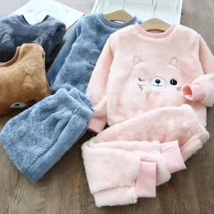 Set pigiama per bambini Orso Top + Pantaloni 2 pezzi Pigiama per bambini Set di abbigliamento invernale per ragazza da 2 a 6 anni Abbigliamento per bambini Ragazzi Indumenti da notte 1