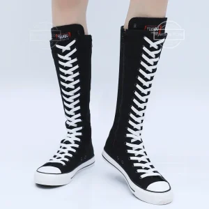 Stivali Scarpe da ginnastica da donna Scarpe alte casual in tela Stivale lungo Cerniera con lacci Comode scarpe da ginnastica piatte Tenis Feminino 1