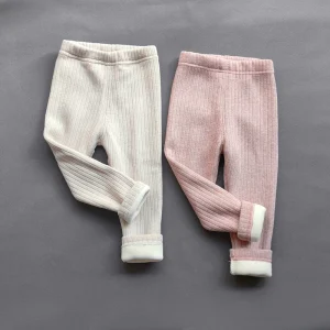Pantaloni invernali per neonate addensano pantaloni in pile caldi per leggings per ragazze pantaloni a righe sottili elasticizzati per bambini 1