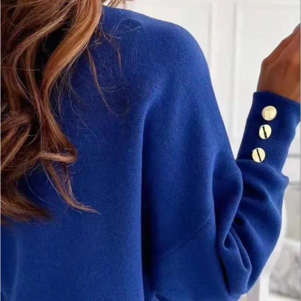 2024 Nuovo maglione da donna lavorato a maglia a maniche lunghe maglione con scollo a V Office Lady Button maglioni pullover casual allentati 12827 2