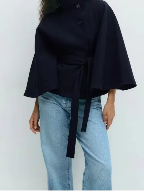 Cappotto da donna elegante colletto alto monopetto con lacci cappotti femminili solidi 2025 cappotto da donna per pendolari moda autunno 2025 1