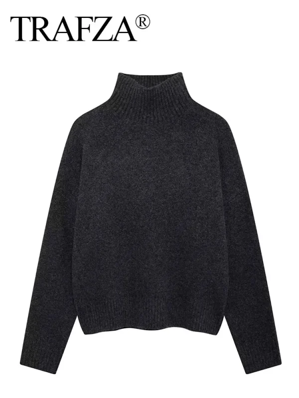 TRAFZA maglione dolcevita vintage bordeaux da donna pullover lavorato a maglia casual a maniche lunghe autunno inverno donna maglieria calda solida 2