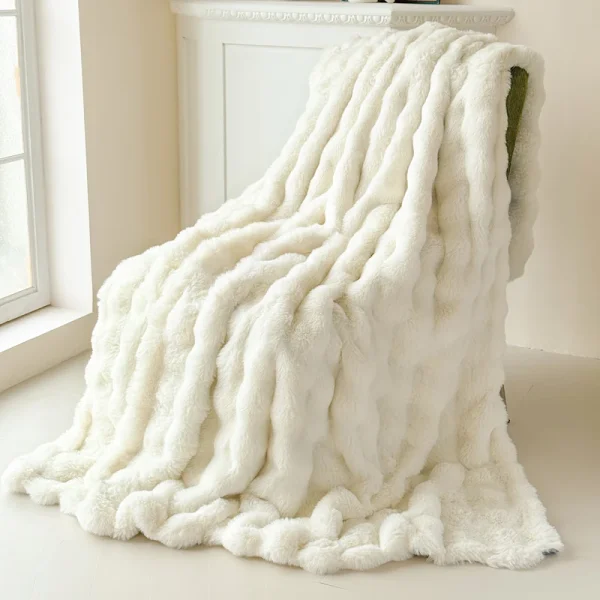 1 pezzo di grande coperta in pelliccia di coniglio a doppio strato, coperta in materiale ispessito, morbida e confortevole, adatta per la coperta estiva da ufficio, lenzuola matrimoniale, con un'esperienza calda per te 6