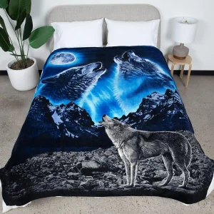 1PC Coperta in flanella con stampa digitale in stile contemporaneo Howling Wolfs per divano letto, divano, comode coperte calde, regali perfetti 1
