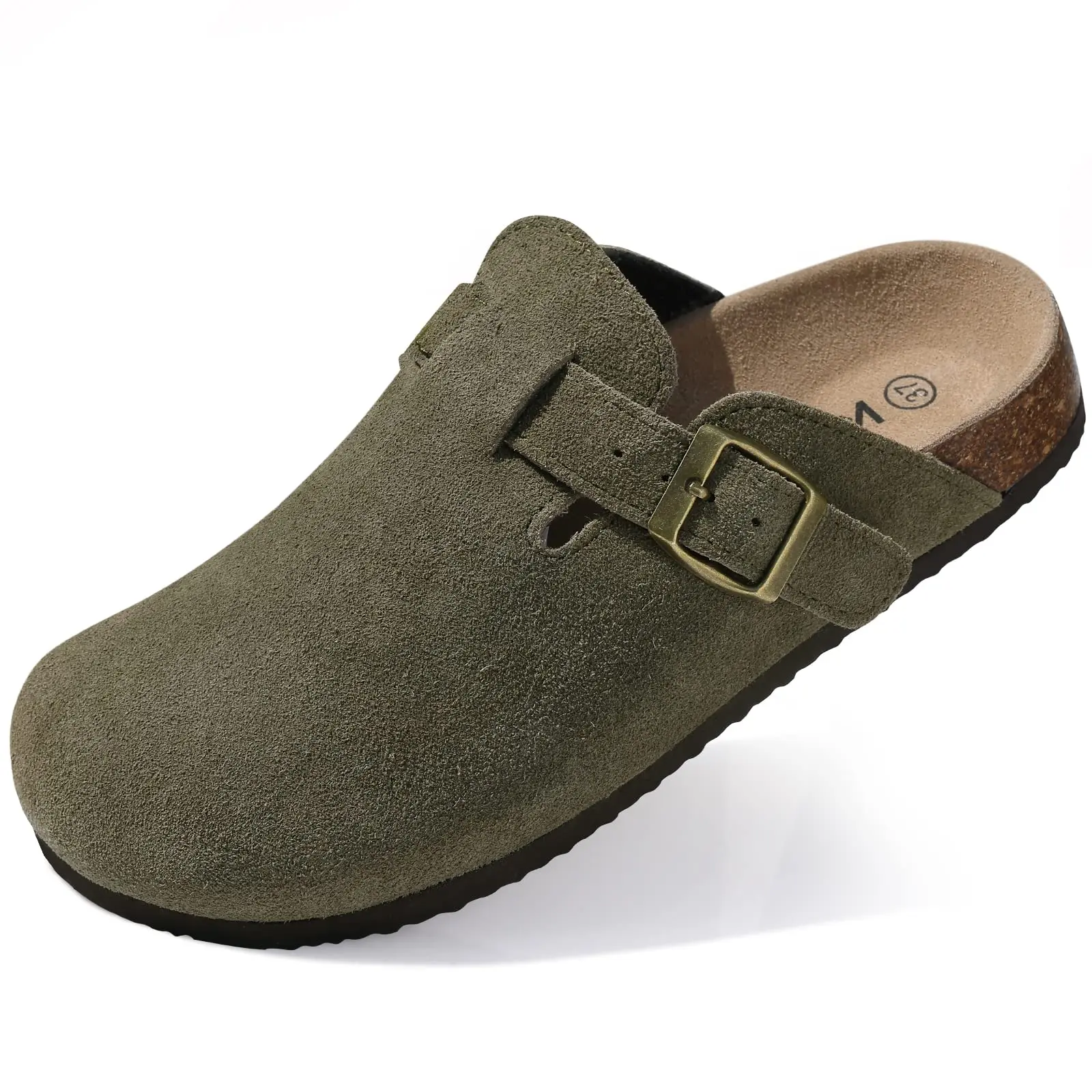 Kidmi Zoccoli in pelle scamosciata da uomo Zoccoli con piedino in sughero per donna Scarpe slip-on con fibbia regolabile in morbida pelle Sandali Pantofole da spiaggia 4