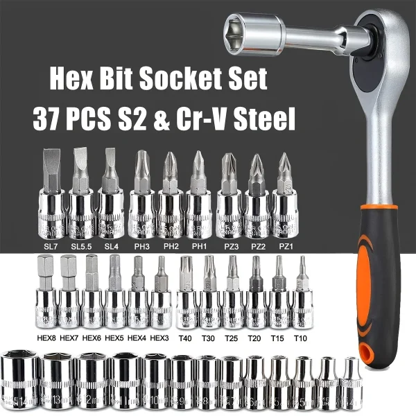 Set di chiavi a cricchetto da 46 pezzi Set di chiavi a cricchetto da 1/4 di pollice con prese Set di bussole a punta esagonale metrica Kit di strumenti meccanici per riparazioni auto Hous 2